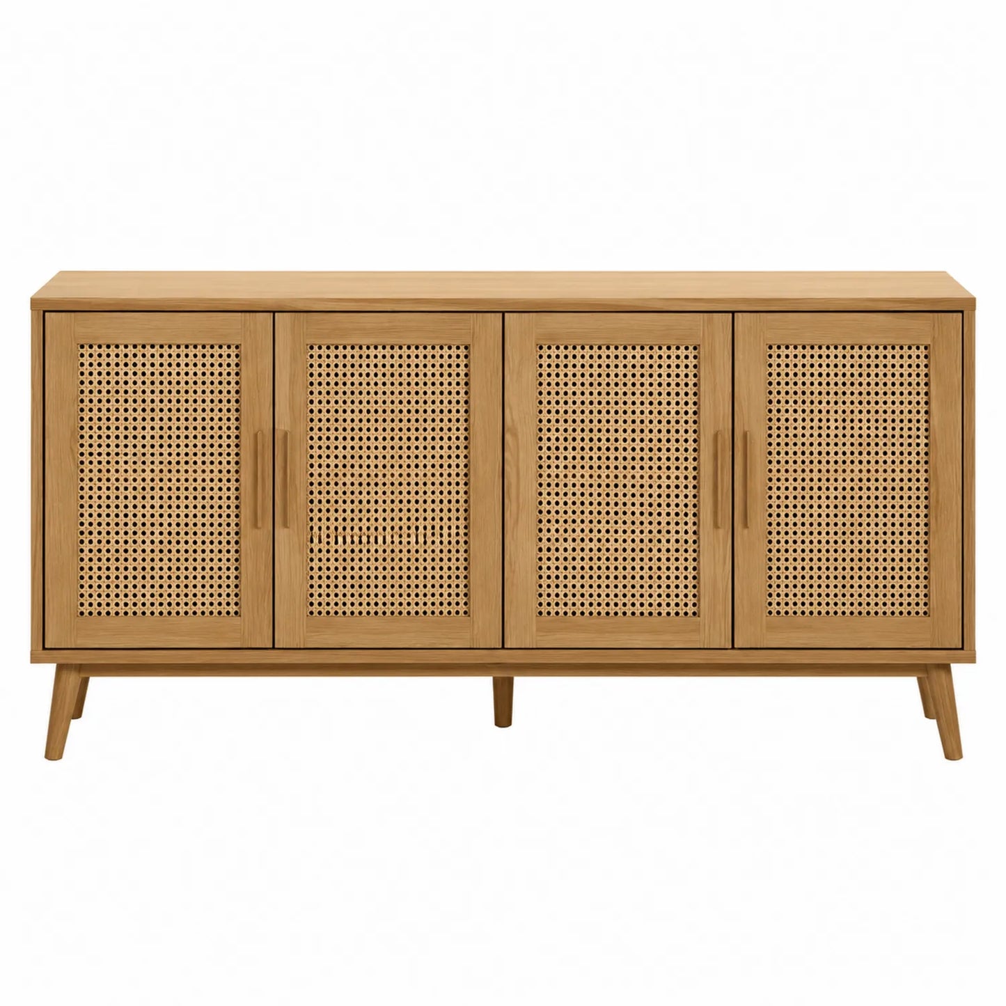Aparador de madera con puertas de ratán 180x45x75 cm