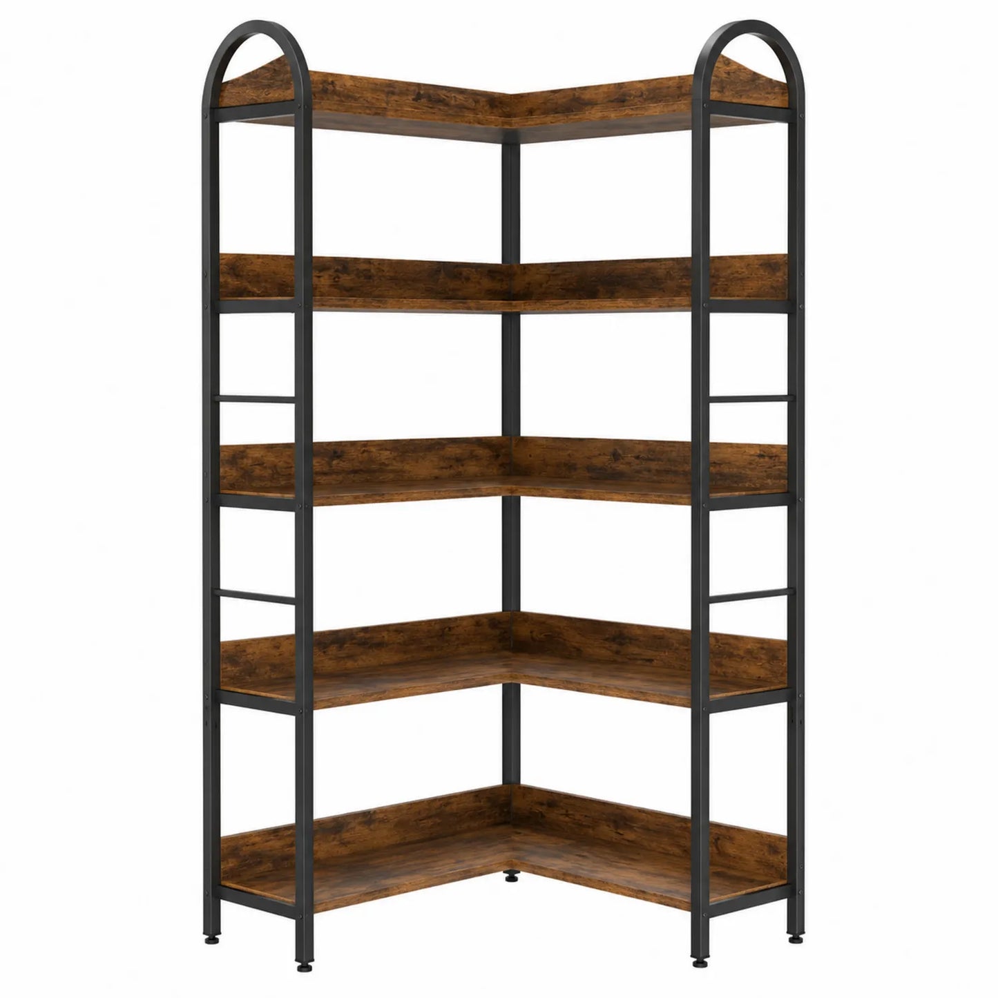 Estantería de esquina de metal y madera 5 niveles 180x90x35 cm Marrón/Negro