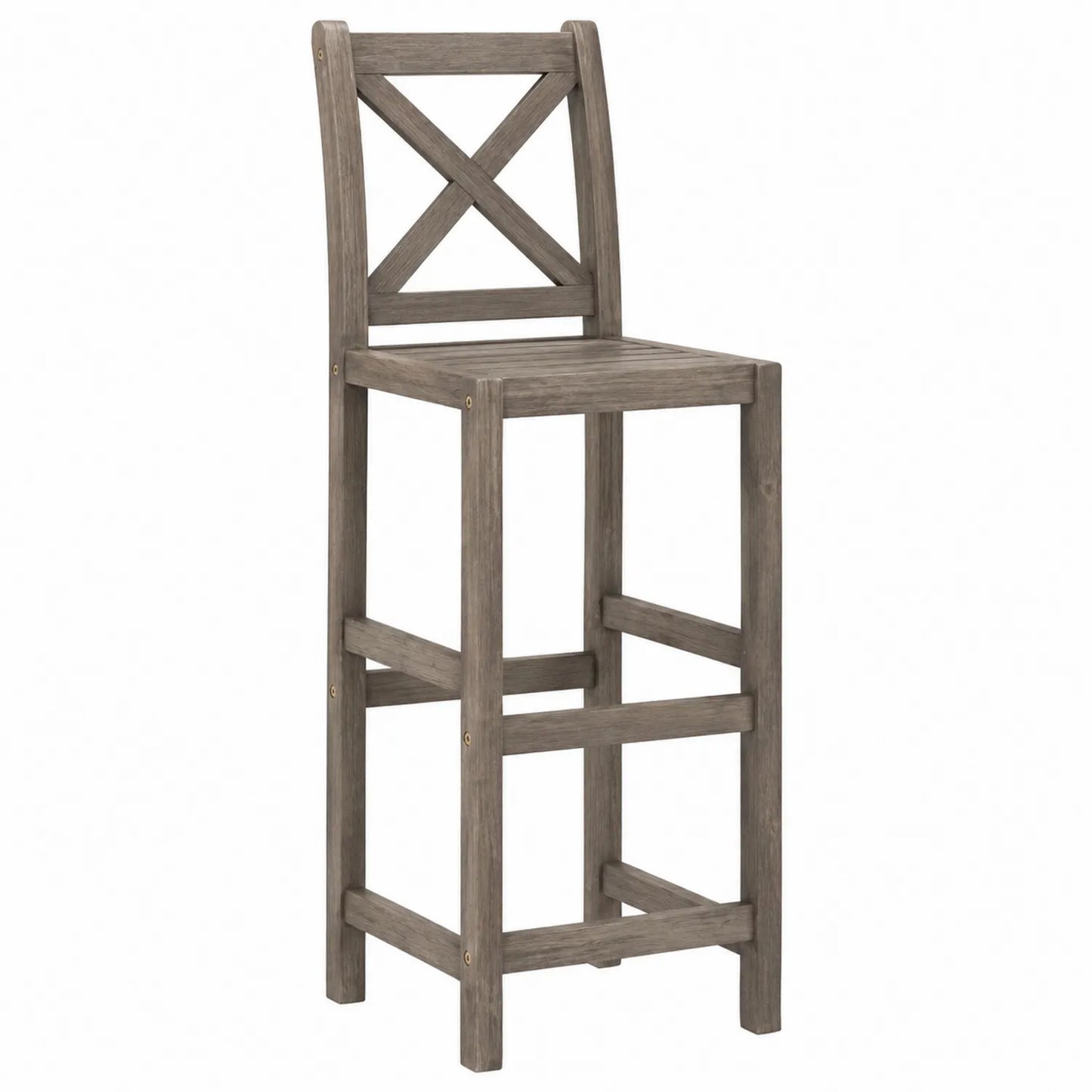 Taburete de madera con respaldo en X gris de 110 cm