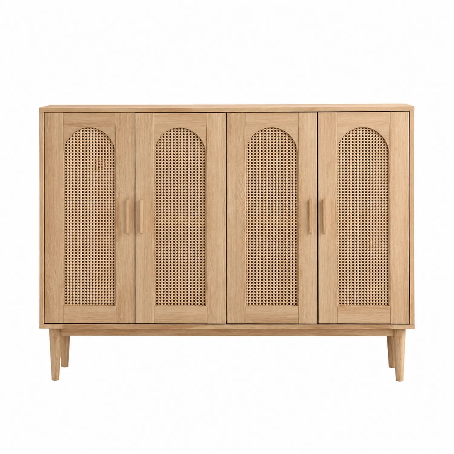 Aparador de madera de roble y ratán con 4 puertas beige