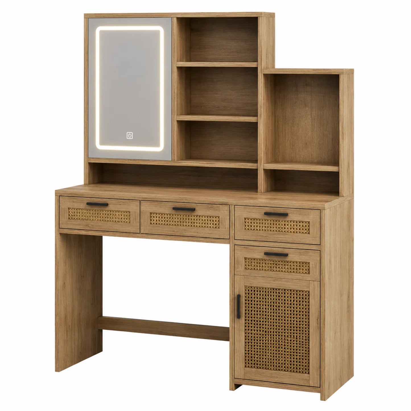 Tocador de madera de roble con espejo LED y cajones