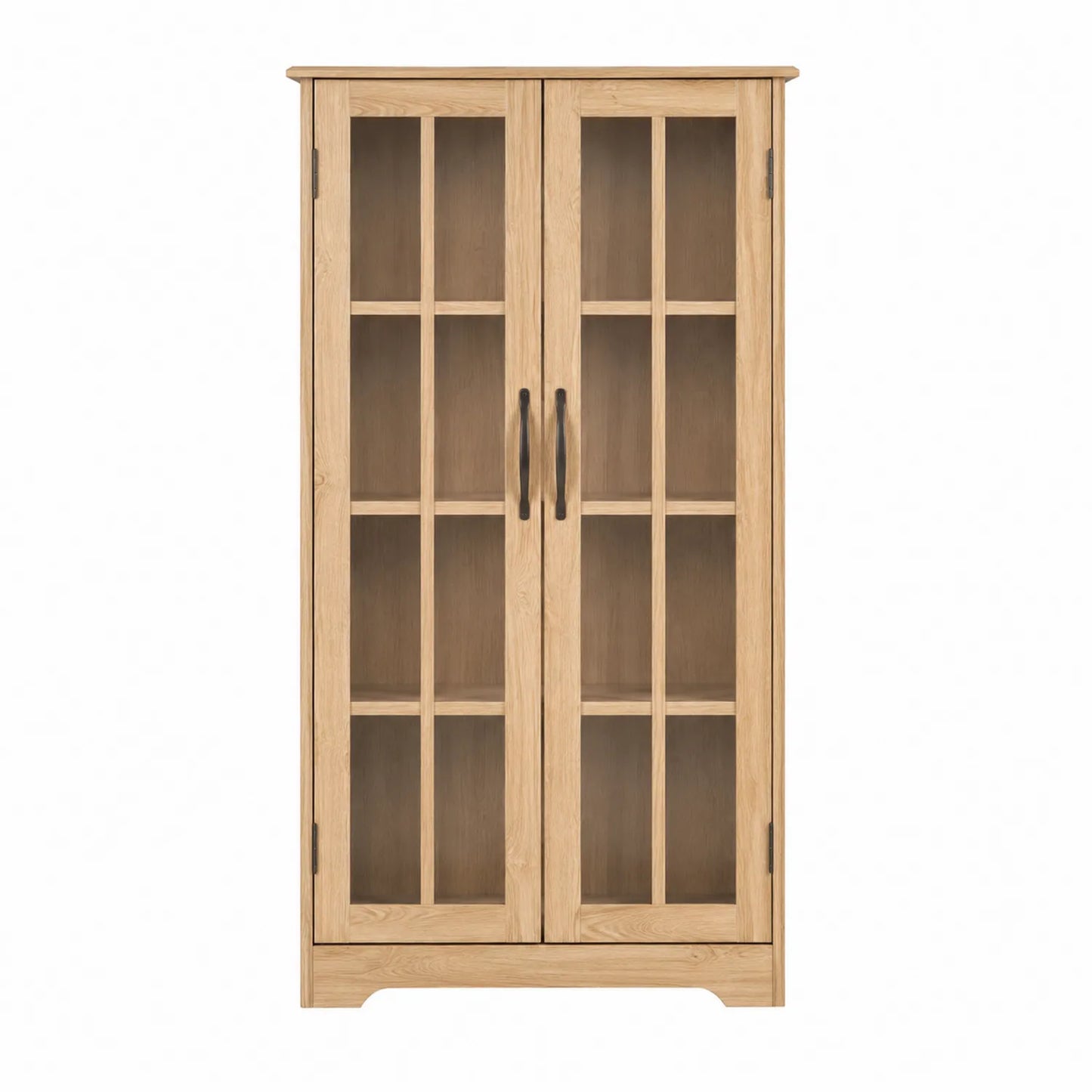 Librería de madera maciza con puertas de vidrio templado 180x80x35 cm Roble