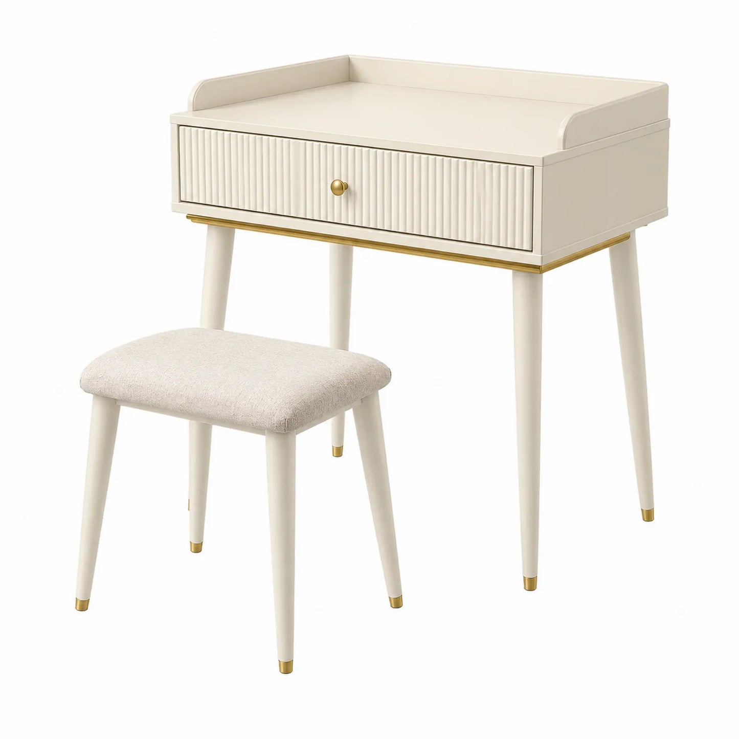 Conjunto de Tocador de Madera con Silla y Cajón Blanco