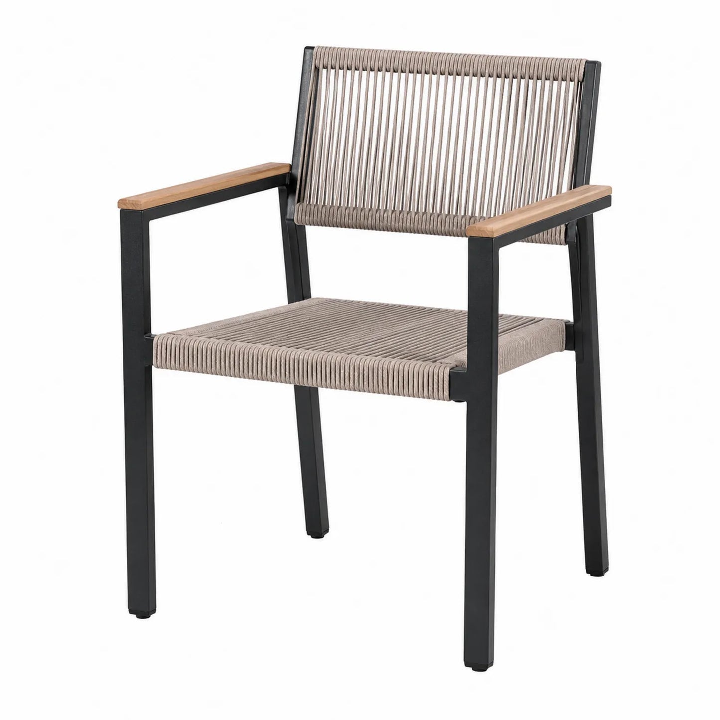 Silla de Aluminio y Cuerda Sintética con Reposabrazos de Madera 55x60x85 cm Gris/Negro