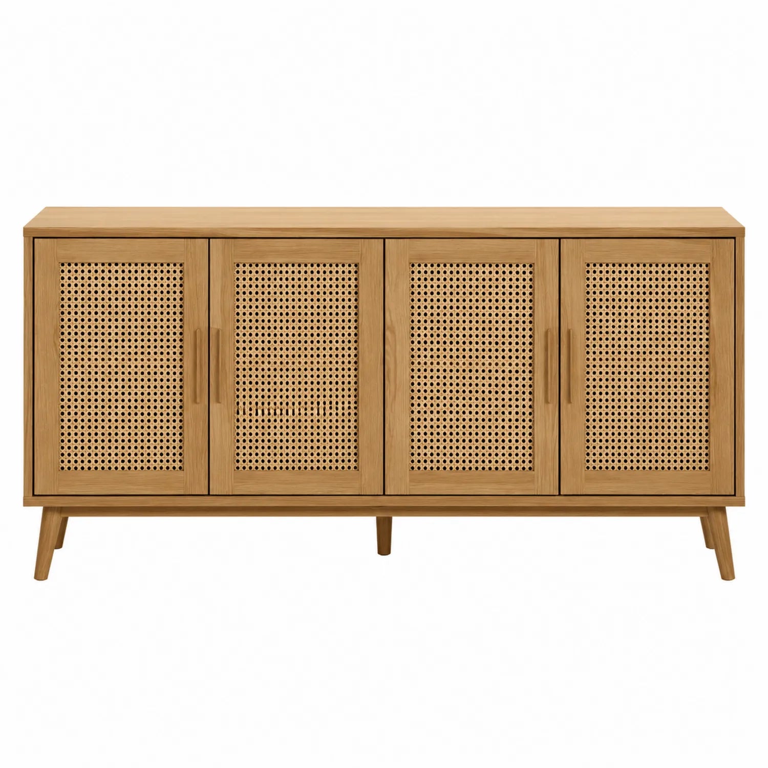 Aparador de madera con puertas de ratán 180x45x75 cm