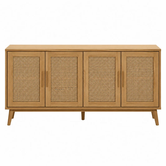 Aparador de madera con puertas de ratán 180x45x75 cm