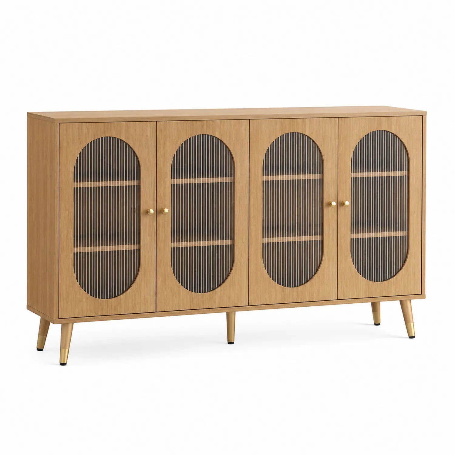 Aparador de Madera con Puertas de Vidrio Estriado Marrón
