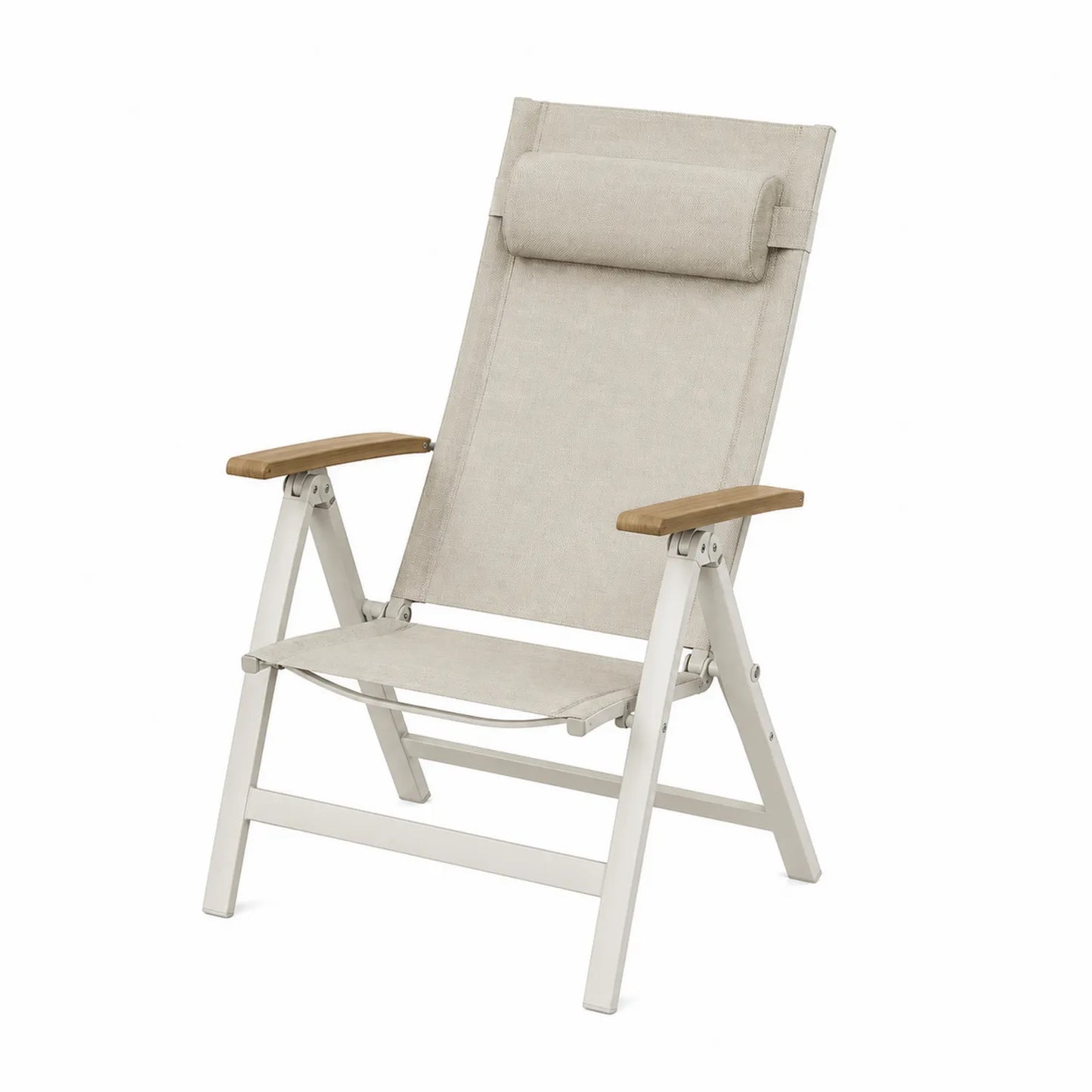 Silla reclinable de aluminio y madera con cojín exterior 120x60x70 cm beige