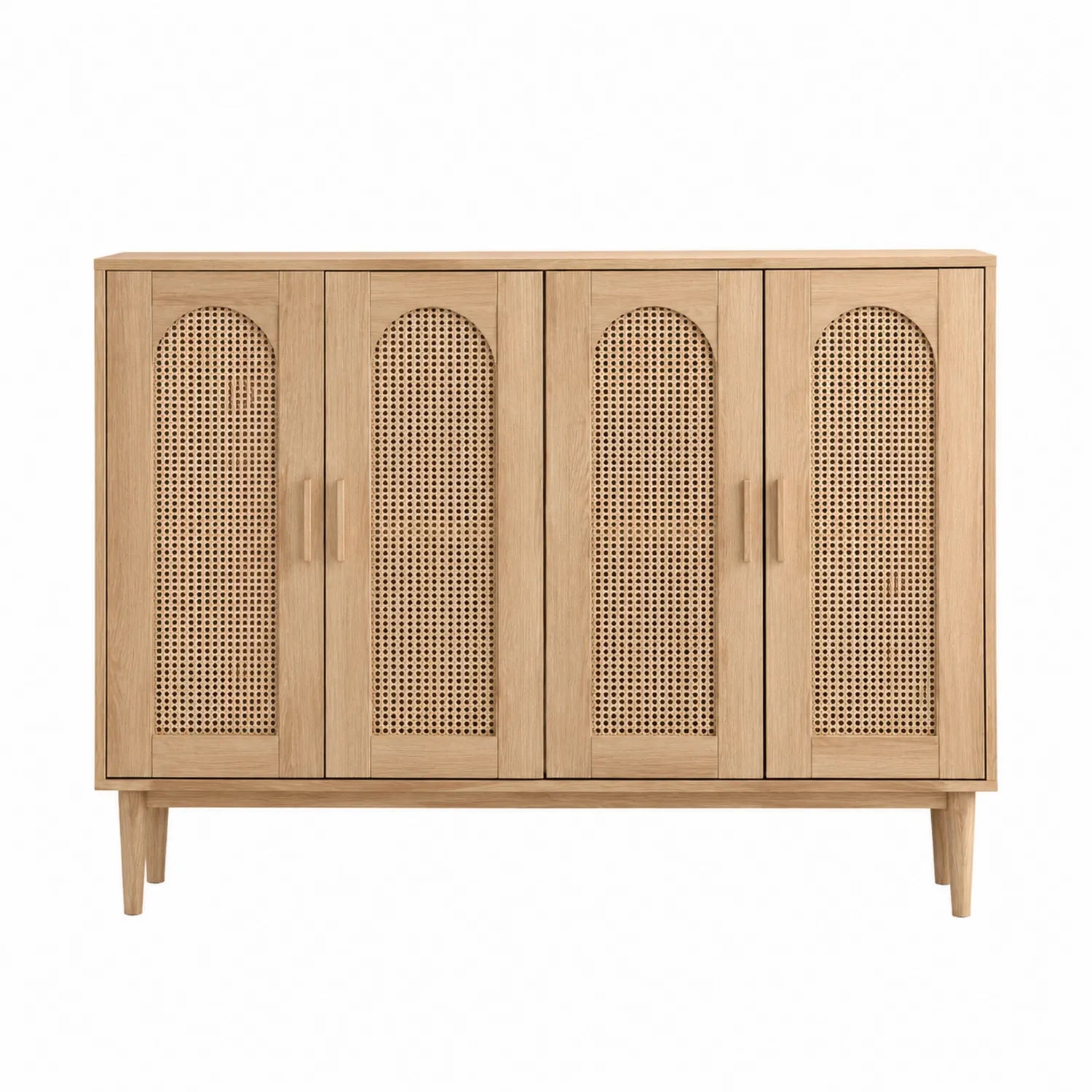 Aparador de madera de roble y ratán con 4 puertas beige