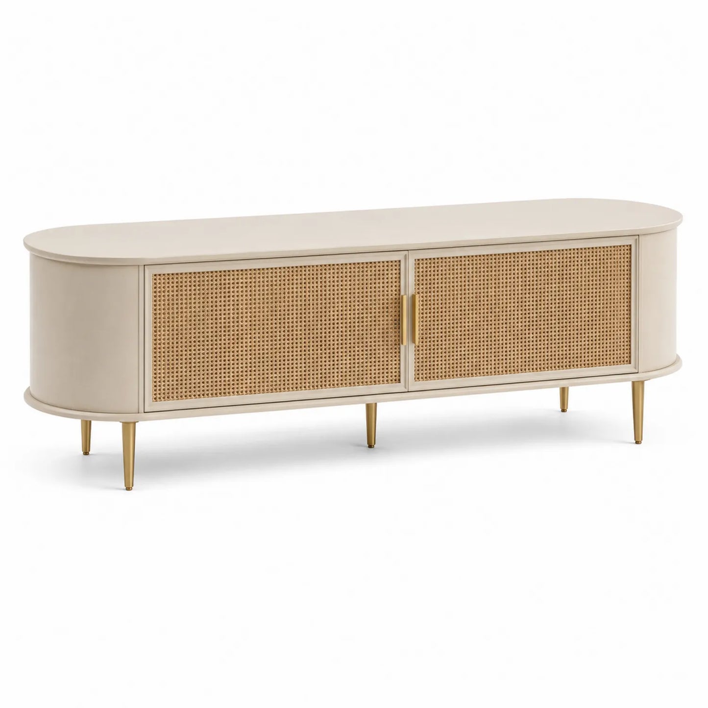 Mueble de TV ovalado de madera y mimbre color Beige