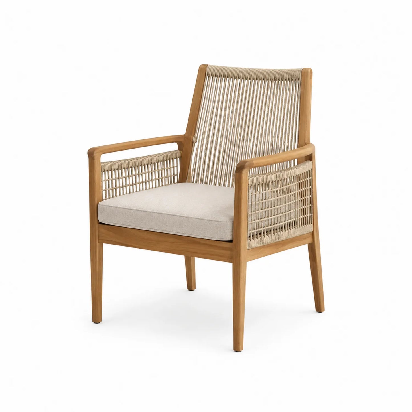Silla de madera de teca y cuerda tejida con cojín beige 70x65x80 cm