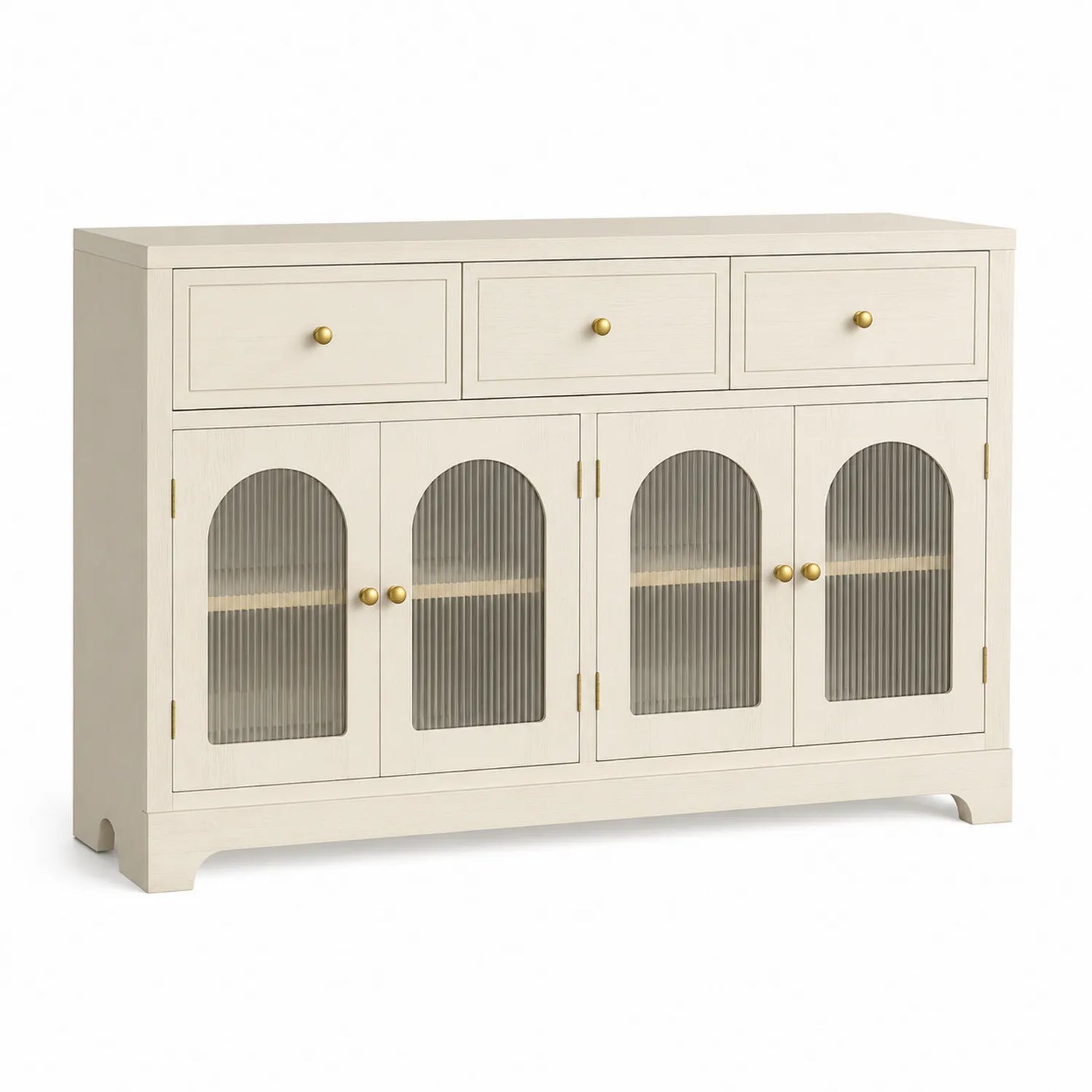 Aparador de madera maciza con puertas de vidrio acanalado