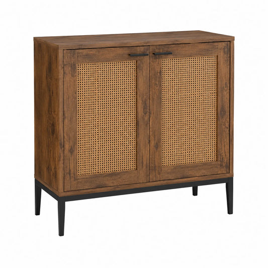 Aparador de Madera y Ratán Marrón 80x35x90 cm