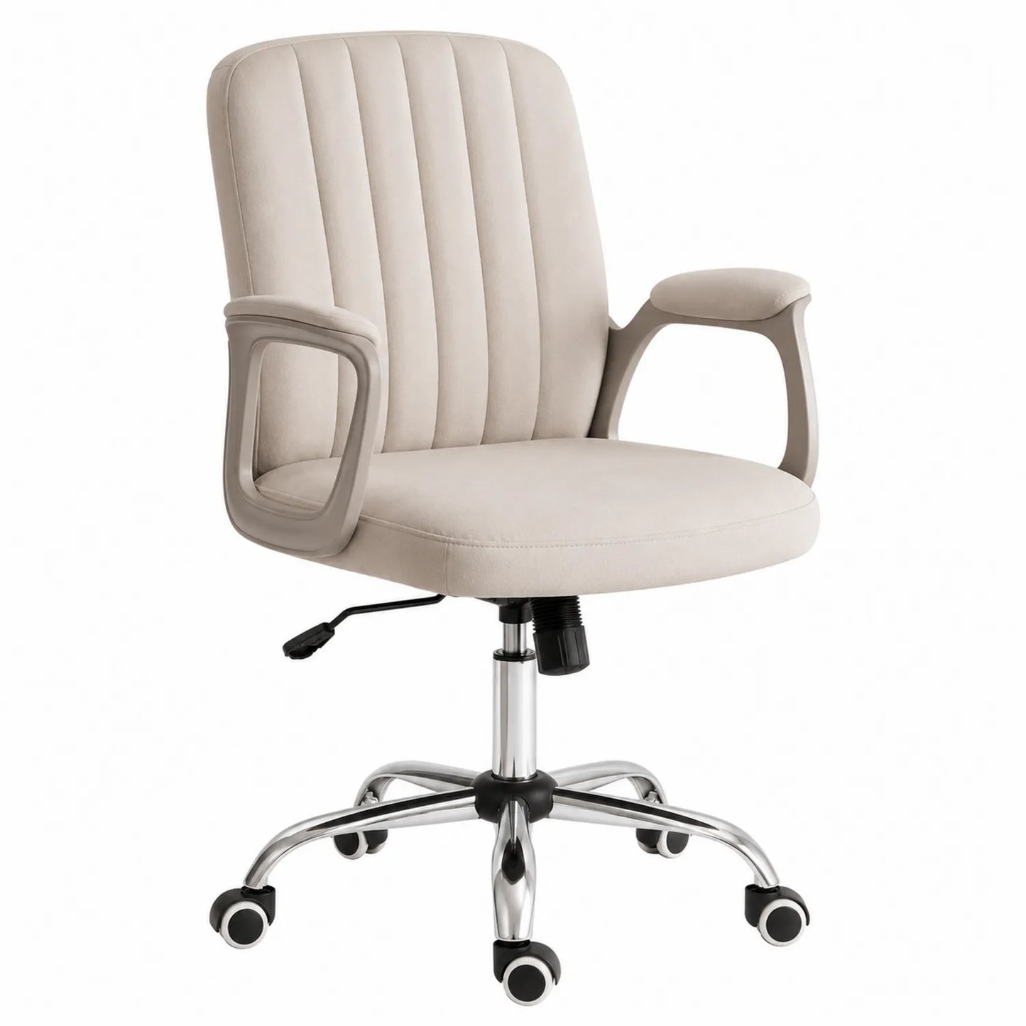 Silla de oficina de poliéster beige con estructura de metal ajustable