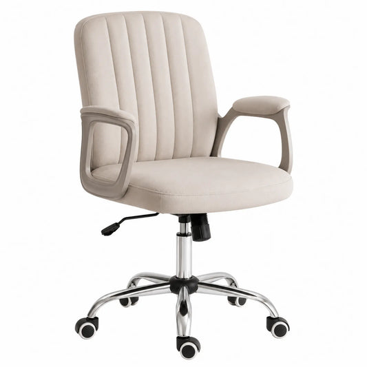 Silla de oficina de poliéster beige con estructura de metal ajustable