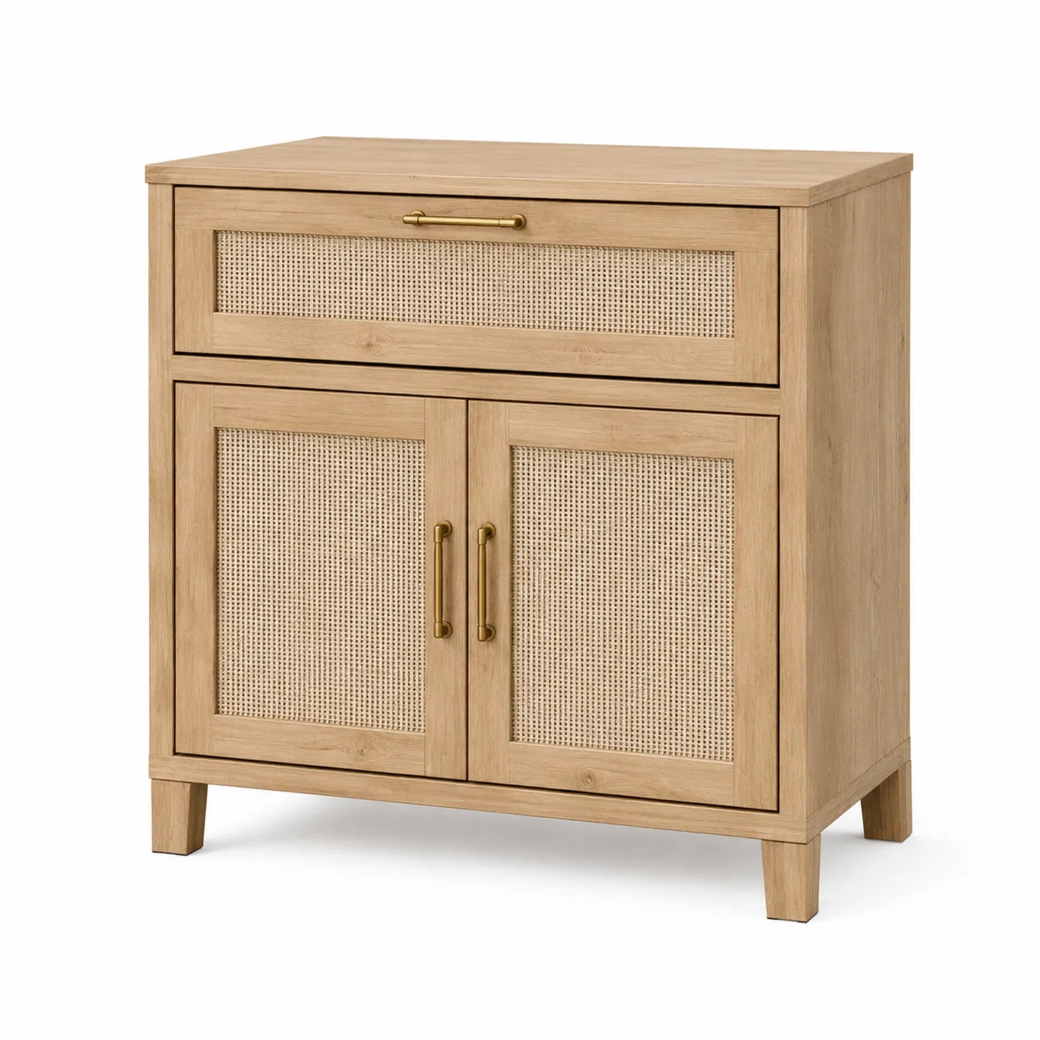 Aparador de madera con ratán natural y dos puertas 80x35x90cm
