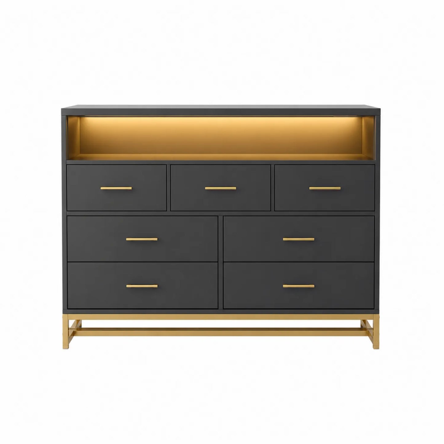 Cómoda de Madera y Metal con 7 Cajones Negro/Oro 120x40x90 cm